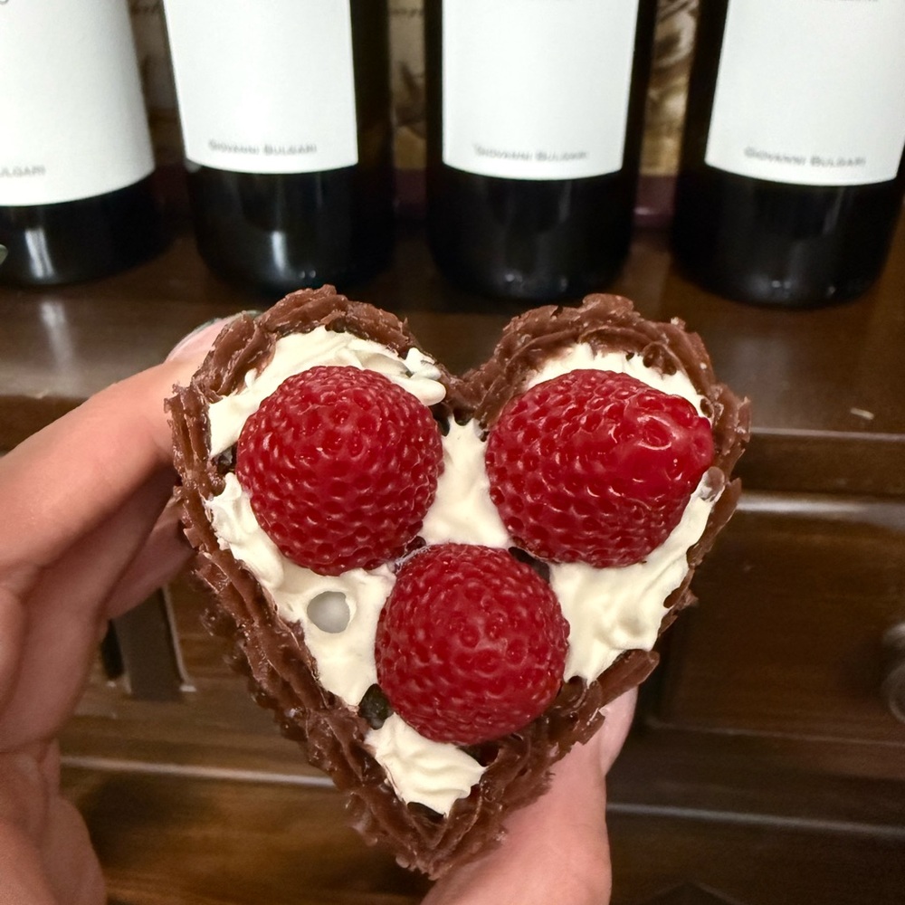 Heart-Shaped fake lChocolate Dessert with strawberry’s